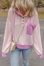 Load image into Gallery viewer, Light Pink Corded Colorblock Patch Pocket Drawstring Hooded Top