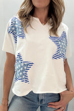 Load image into Gallery viewer, Sky Blue Patriot Star Patched Notched Neck Mineral Washed Tee