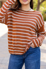 Load image into Gallery viewer, Brown Stripe Drop Shoulder Casual Sweater