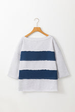 Load image into Gallery viewer, Sail Blue Colorblock Striped Patchwork Raw Seamed Sweatshirt