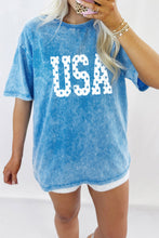 Load image into Gallery viewer, Blue USA Star Print Mineral Washed Cotton Tee