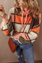 Load image into Gallery viewer, Orange Color Block Waffle Knit Drawstring Mock Neck Sweater