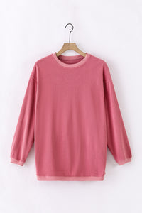 Strawberry Pink Ribbed Corduroy Oversized Sweatshirt