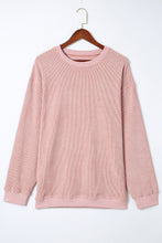 Load image into Gallery viewer, Pink Solid Ribbed Knit Round Neck Pullover Sweatshirt