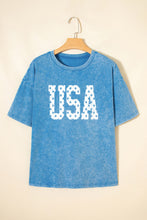 Load image into Gallery viewer, Blue USA Star Print Mineral Washed Cotton Tee
