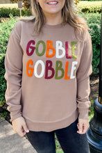 Load image into Gallery viewer, Dark Khaki GOBBLE Letter Graphic Thanksgiving Shift Sweatshirt