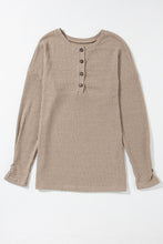 Load image into Gallery viewer, Pale Khaki Rib Textured Henley Knit Top