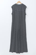 Load image into Gallery viewer, Black white Striped Print Buttoned Wide Leg Sleeveless Jumpsuit