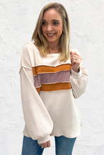 Load image into Gallery viewer, White Corded Exposed Seam Knit Patchwork Drop Sleeve Top