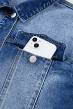 Load image into Gallery viewer, Peacock Blue Raw Edge Ruffled Short Sleeve Denim Jacket