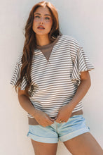 Load image into Gallery viewer, Parchment Contrast Detail Striped Ruffle Short Sleeve Top