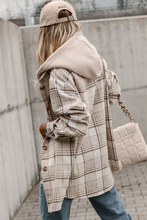 Load image into Gallery viewer, Khaki Plaid Removable Hood Buttoned Shacket