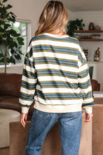 Load image into Gallery viewer, Brown Stripe Crew Neck Drop Shoulder Pullover Sweatshirt