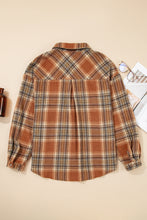 Load image into Gallery viewer, Brown Plaid Print Flap Pocket Buttoned Plus Size Shacket
