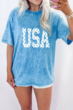Load image into Gallery viewer, Blue USA Star Print Mineral Washed Cotton Tee