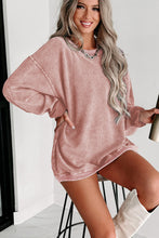 Load image into Gallery viewer, Pink Solid Ribbed Knit Round Neck Pullover Sweatshirt