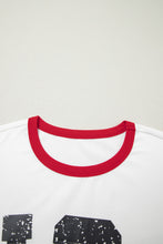 Load image into Gallery viewer, White USA Letter Printed Varsity Striped Sleeve Round Neck Tee