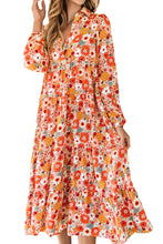 Load image into Gallery viewer, Multicolor Boho Floral Collared Long Sleeve Ruffled Dress