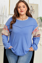 Load image into Gallery viewer, Khaki Exposed Seam Floral Mixed Patchwork Relaxed Plus Size Top