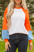 Load image into Gallery viewer, Light Grey Color Block Raglan Sleeve Contrast Stitching Loose Fit Top