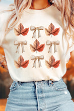 Load image into Gallery viewer, White Fall Leaf Bow Print Thanksgiving T Shirt