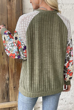 Load image into Gallery viewer, Vineyard Green Plus Size Textured Floral Patchwork Raglan Sleeve Blouse