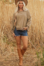 Load image into Gallery viewer, Dark Khaki Fuzzy Sherpa Splicing Pullover Sweatshirt with Side Slit