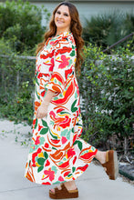 Load image into Gallery viewer, Orange Floral Print Drawstring V Neck Tiered Plus Size Dress