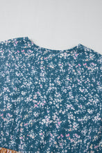 Load image into Gallery viewer, Orange Floral Color Block Ruffled Hem Round Neck Blouse