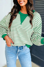 Load image into Gallery viewer, Bright Green Striped Exposed Seam Patchwork Loose Pullover Top