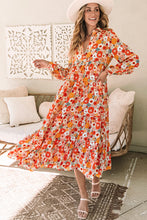 Load image into Gallery viewer, Multicolor Boho Floral Collared Long Sleeve Ruffled Dress