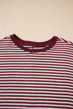 Load image into Gallery viewer, Red Stripe Ribbed Trim Drop Shoulder Long Sleeve Oversize Top