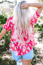 Load image into Gallery viewer, Rose Floral Print Puff Sleeve V Neck Blouse