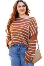Load image into Gallery viewer, Brown Stripe Drop Shoulder Casual Sweater