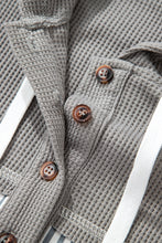 Load image into Gallery viewer, Gray Waffle Printed Patchwork Drawstring Hooded Long Sleeve Top