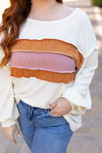 Load image into Gallery viewer, White Corded Exposed Seam Knit Patchwork Drop Sleeve Top