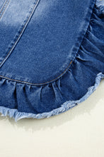 Load image into Gallery viewer, Peacock Blue Raw Edge Ruffled Short Sleeve Denim Jacket
