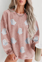 Load image into Gallery viewer, Pink Halloween Ghost Corded Crew Neck Loose Sweatshirt