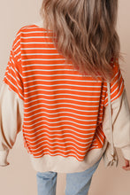 Load image into Gallery viewer, Orange Stripe Color Block Loose Fit Collared Drop Shoulder Sweatshirt
