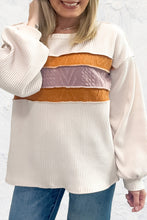 Load image into Gallery viewer, White Corded Exposed Seam Knit Patchwork Drop Sleeve Top