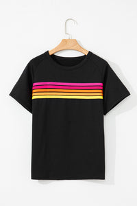 Beau Blue Striped Patch Front Casual Tee