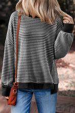 Load image into Gallery viewer, Red Stripe Ribbed Trim Drop Shoulder Long Sleeve Oversize Top