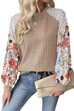 Load image into Gallery viewer, Parchment Floral Patchwork Long Sleeve Ribbed Blouse