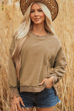 Load image into Gallery viewer, Dark Khaki Fuzzy Sherpa Splicing Pullover Sweatshirt with Side Slit