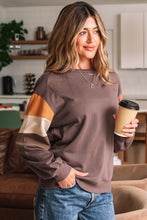 Load image into Gallery viewer, Dark Khaki Color Block Drop Shoulder Pullover Casual Sweatshirt