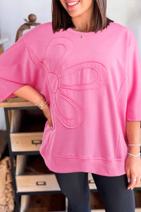 Clearly Aqua Floral Patched Half Sleeve Tunic Top