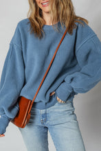 Load image into Gallery viewer, Sail Blue Fleece Drop Shoulder Exposed Seam Patchwork Casual Sweatshirt