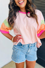 Load image into Gallery viewer, Light Blue Color Block Stitching Sleeve Round Neck Oversize Top