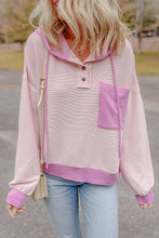 Load image into Gallery viewer, Light Pink Corded Colorblock Patch Pocket Drawstring Hooded Top