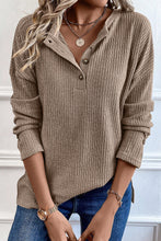 Load image into Gallery viewer, Pale Khaki Rib Textured Henley Knit Top